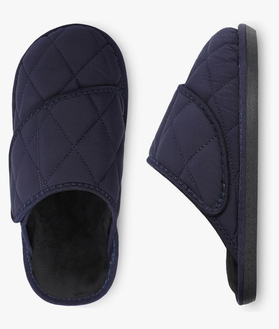 Besroad Mens Slippers Wide Memory Foam House Slippers Adjustable Diabetic Shoes Arthritis Edema Swollen House Shoes, XXL