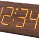 DreamSky Wooden Digital Alarm Clocks for Bedrooms - Electric Desk Clock with Large Numbers, USB Port, Loud Alarm for Heavy Sleepers, Adjustable Volume, Dimmer, Snooze, DST, Wood Dcor, Adapter Powered (Brown)