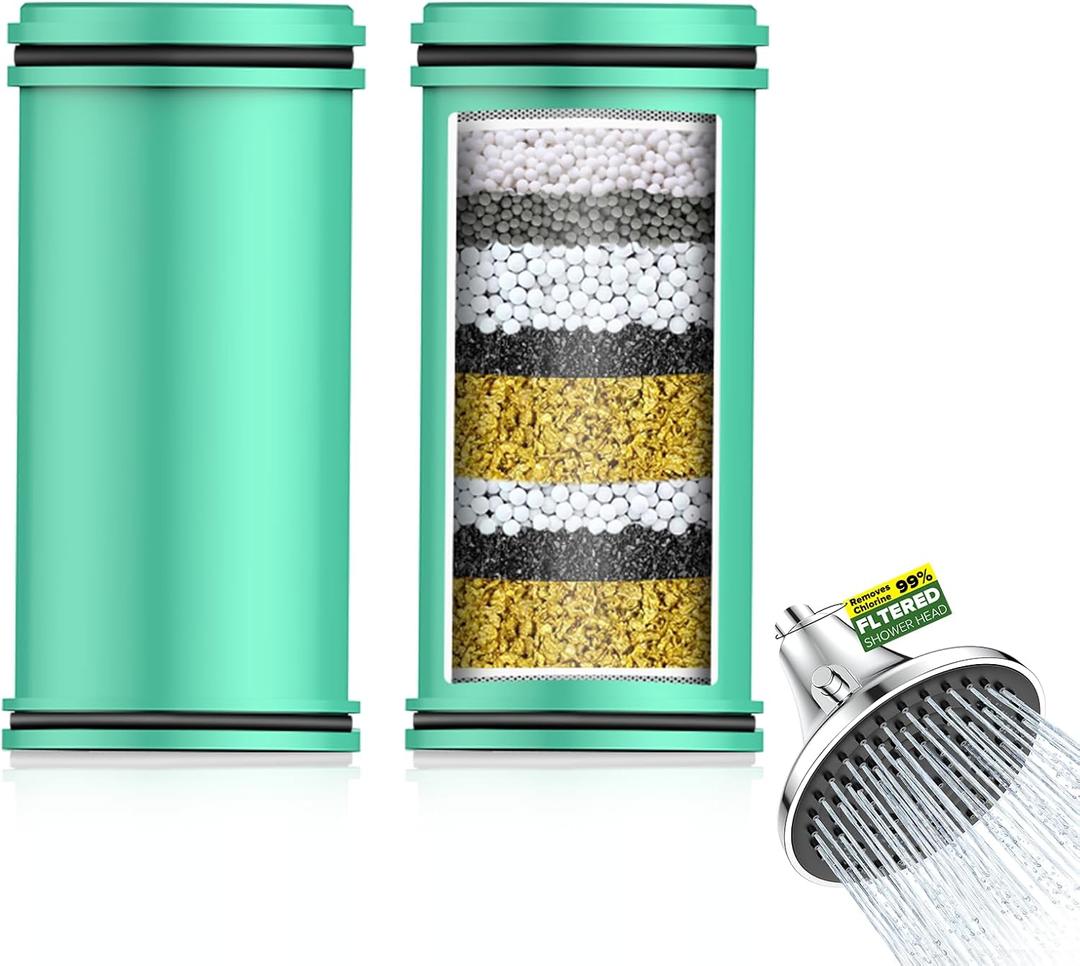 Shower Filter Replacement Cartridge for Filtered Shower Head - 2 Pack Multi Stage Water Softener Filters for Hard Water - Remove Chlorine and Harmful Substances