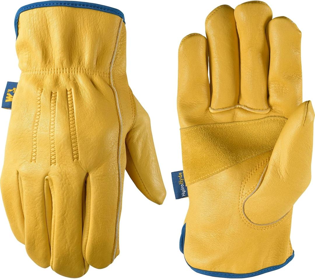 Wells Lamont Men's Slip-On HydraHyde Leather Work Gloves Water-Resistant, Breathable, Durable Ideal for Gardening, Landscaping, Ranching Heavy Duty Leather Work Gloves Saddletan, Medium