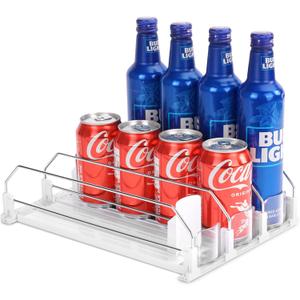 Automatic Soda Can Organizer for Refrigerator Can Dispenser for Beer Soda Seltzer Drink Pop Can Holder Self-Pushing Drink Organizer for Fridge Storage 12 cans of 11.15oz 12oz 16oz 16.9oz (Width 9.06 inch x Depth 12.20 inch, White)