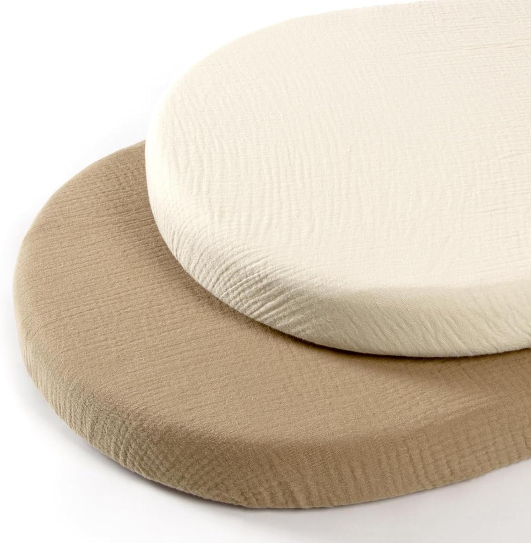 lulumoon Baby Muslin Bassinet Sheets: Cotton Bassinet Sheets Neutral for Boys and Girls - Fitted for Oval Rectangle or Hourglass (White & Yellow)