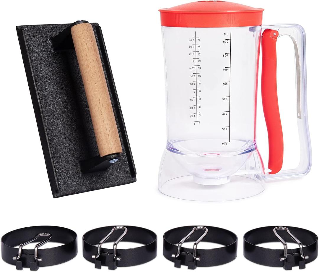 SHINESTAR 6-Piece Griddle Breakfast Kit for Blackstone - Complete Set of Griddle Accessories Including Pancake Batter Dispenser, Bacon Press, and Egg Rings