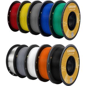Kingroon PETG 3D Printer Filament, 10 Rolls, Dimensional Accuracy +/- 0.03 mm, 1kg Spool(2.2lbs), 1.75 mm10KG Ten Colors Black White Grey Red Blue Green Yellow Orange Transparent Silver