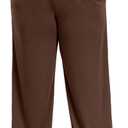 Lastshe Women's Plus Size Pants Elastic Waist Casual Wide Leg Knit Pajama Drawstring Pull On Lounge Straight Trousers (Brown, XXL)