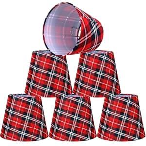 Baquler 6 Pcs Christmas Lamp Shades Set 5.91"W x 5.12"H Hardback Chandelier Shade Red Plaid Little Droplight Shades Wall Lamp Chandelier Lamp Shade Gift Holiday Decor Supply