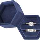 DesignSter Hexagon Velvet Ring Box - Premium Gorgeous Vintage Double Ring Display Holder with Detachable Lid for Proposal, Engagement, Wedding, Ceremony(Blue Fog)