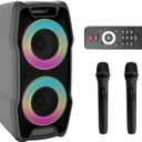 VeGue Karaoke Machine, Wireless Bluetooth PA System for Adults & Kids with Dual 8'' Subwoofers, 2 UHF Wireless Mics, Colorful LED Lights, Ideal for Home Karaoke, Party, Stage Performance (VS-0808)