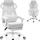 GTPLAYER Gaming Chair, Computer Chair with Mesh Back, Ergonomic Office Chair with Footrest, Reclining Game Chair with Adjustable Headrest and Lumbar Support for Gaming and Office (White)