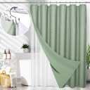 3 in 1 Waterproof Waffle Weave Shower Curtain and Clear Liner Set with 12 Stainless Steel Hooks Double Sided for Bathroom 72 Inches Heavy Duty Polyester Fabric Shower Curtains 72x72 (72"W x 72"L (Pack of 1), Green)