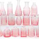 Pink Glass Bud Vases Set of 20 - Mini Vintage Vases for Wedding Decorations Home Table Flower Decor, Small Carved Design Glass for Centerpieces