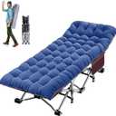 ABORON Folding Camping Cot for Adults, Double Layer 1200D, 500lb Capacity, Heavy Duty Guest Cot with Mat & Carrying Bag for Indoor & Outdoor Use (Original Garnet Red With Blue Pad)