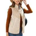 Womens Fuzzy Fleece Vest, Casual Warm Sleeveless Zip Up Sherpa Vest Jacket with Pockets for Fall/Winter, M