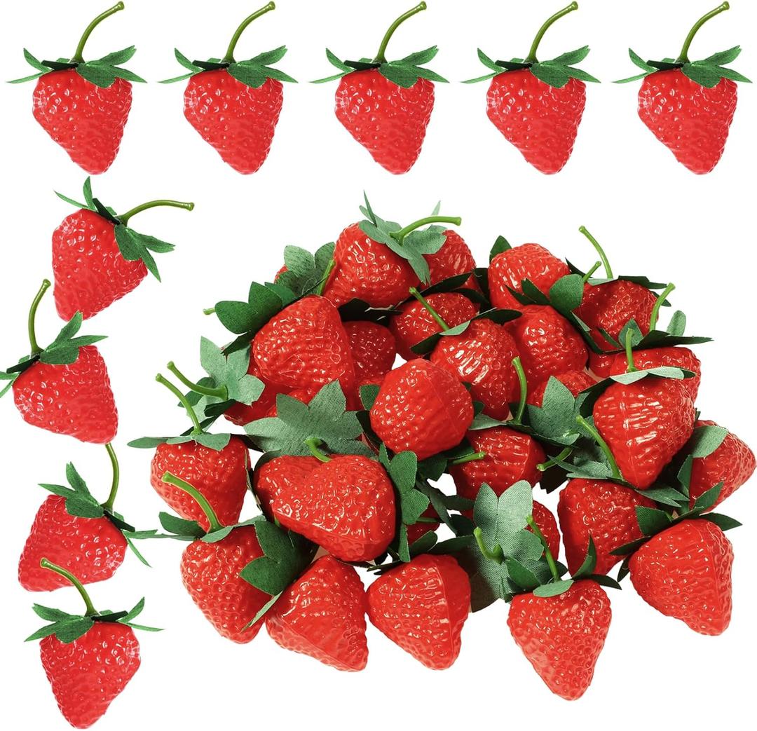 Lusofie 30 Pcs Fake Strawberries Plastic Fake Strawberry 2.36 in Faux Artificial Strawberries for Decor Kitchen Party Decoration Realistic Faux for Photo Prop Home Wedding Photography Decoration