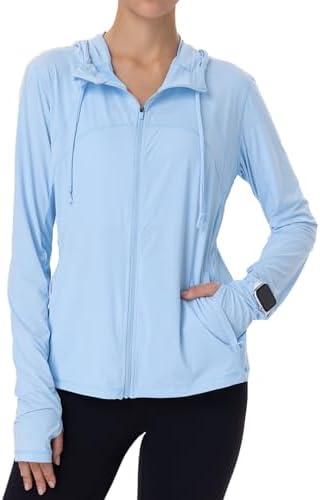 MAISON MISFITS 15 Womens Sun Protection Hoodie SPF Jacket Lightweight Full Zip Up Summer UV UPF 50+ with Pockets Thumb Hole, Size Small