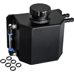 Coolant Radiator Overflow Aluminum Tank Reservoir Expansion Catch Can 1L Universal, Black