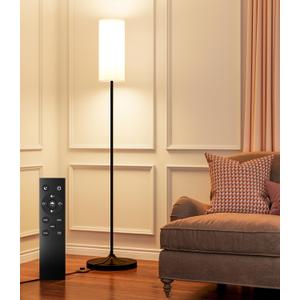 luckystyle Dimmable Floor Standing Tall Lamp, 12W Led Bulb with Lampshade, Foot Switch, Remote Custom Color Temperature Pole for Bedroom, Office, Kids & Living Room, Black