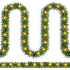 2 Pcs Total 100 ft Christmas Garland Artificial Greenery Garland Bright 300 LED Lights 3.5 Inches Wide Pine Soft Christmas Decorations for Tree Stair Indoor Outdoor Fireplaces (Yellow)