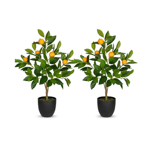2Ft Artificial Orange Trees, 2 Packs Large Artificial Plants Indoor with Black Pots Faux Potted Citrus Trees Fake Floor Plants Lemon Decorations for Home Living Room Office, Bedroom Table, Desk