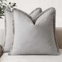Foindtower Set of 2 Decorative Linen Fringe Throw Pillow Covers Cozy Farmhouse Cushion Cover with Tassels Accent Pillowcase for Couch Chair Sofa Bed Living Room Home Decor,2424 Inch,Light Rustic Gray