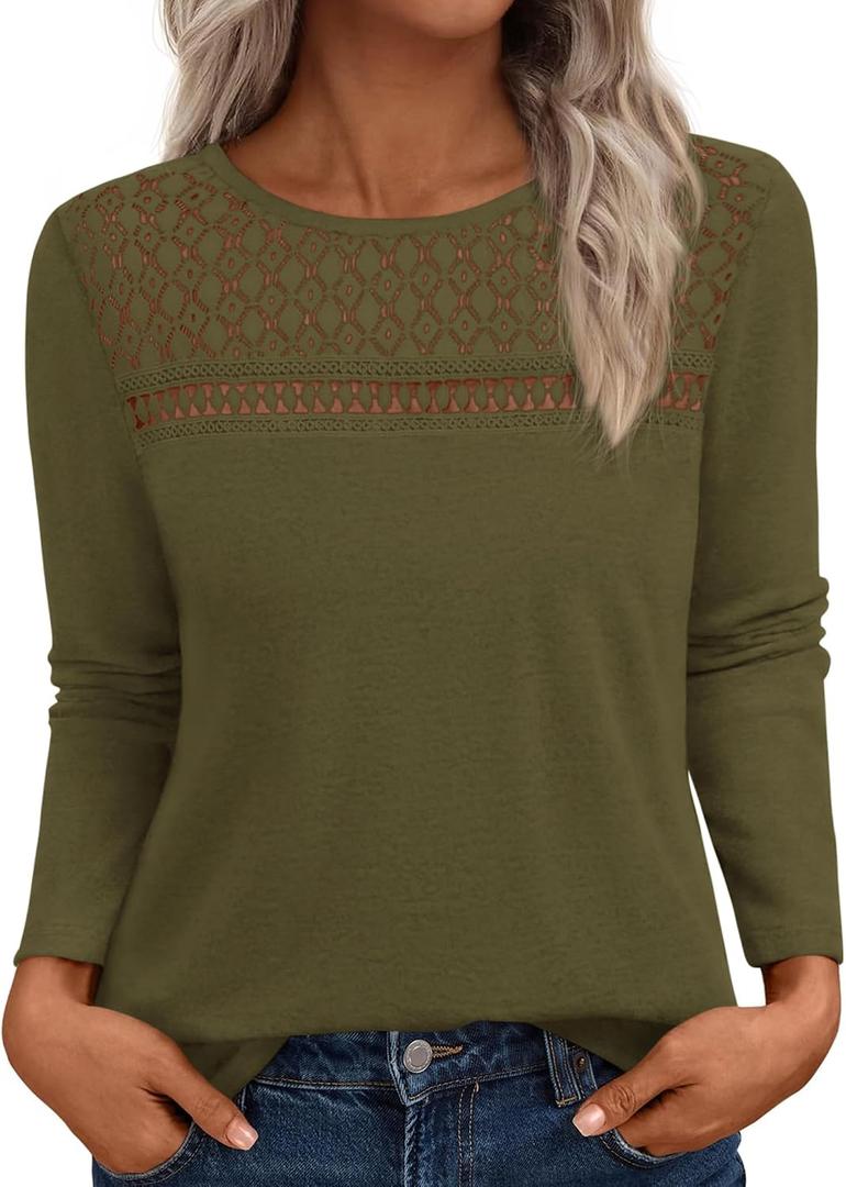 BTFBM Lace Long Sleeve Shirts Womens Tops Dressy Casual (XXL)