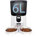 Automatic Cat Feeders for 2Cats, 6L/25cup Automatic Cat Food Dispenser with 2 Stainless Pet Bowls,10s Meal Call Timer Setting 20 Portions 6Meals Per Day, Timed Pet Feeder for Cats Dog Indoor Dry Food