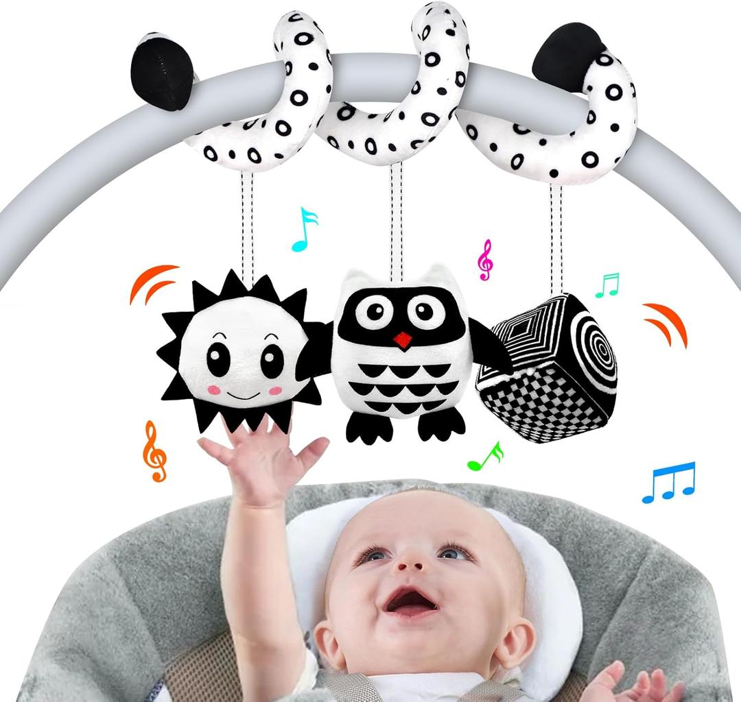 SAMMAS Baby Spiral Hanging Stroller and Car Seat Toys for Babies 0-6 Months Newborn Plush Activity Toys for Bed Bassinet Crib Baby Carrier Gifts (owl)