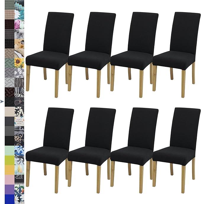 Chair Covers, Dining Room Chair Covers Set of 8, Stretch Kitchen Chair Cover, Washable Dining Chair Cover, Parsons Chair Slipcovers Protective, for Home, Restaurant, Banquet, Blac