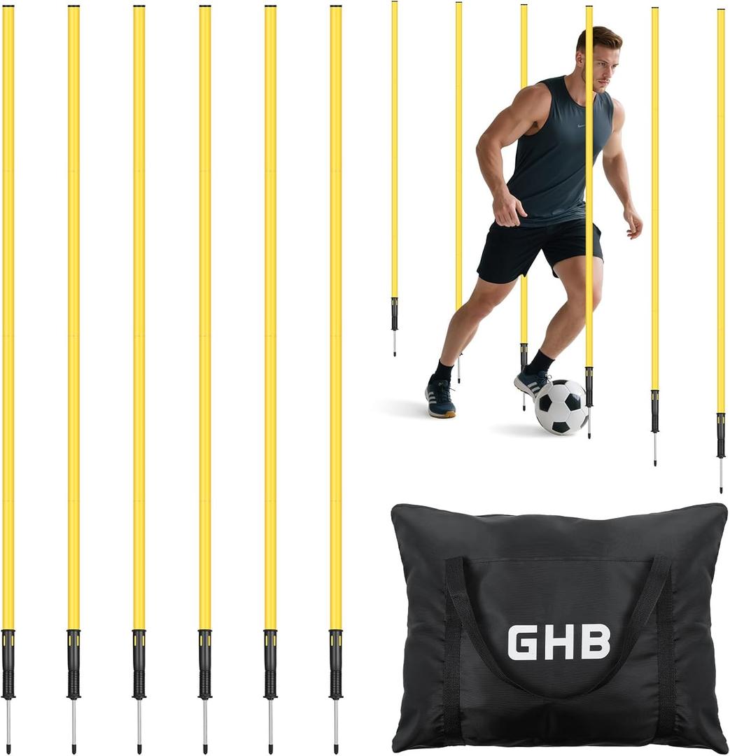 GHB Agility Poles 6 Pack 6ft Sports Soccer Training Poles,Detachable Speed Training Equipment Football Accessories