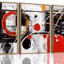 OIQArtOIQ 3 Piece Large Abstract Canvas Wall Art For Living Room Red Black Grey Framed Wall Art Modern Minimalist Luxury Energizing Aesthetic Art Prints Artwork For Bedroom Office Dining Room 24x36 in