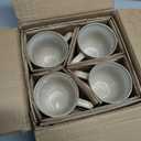 famiware Coffee Mugs Set of 4, Ocean Square 13oz Coffee Cup Set with Handle for Cocoa, Milk, Hot Chocolate, Tea, Water, Stoneware Cups for Kitchen, Microwave and Dishwasher Safe, Light khaki
