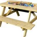 Cooler Wooden Picnic Table and Bench Kit Outdoor Patio Dining Table, Natural