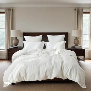 Simple&Opulence 100% Linen Duvet Cover Set, 3 PCS Natural French Flax Linen Duvet Cover Queen Size, Breathable Soft Comfy Linen Bedding Comforter Cover with 2 Pillowcases(Linen, 88"x92"