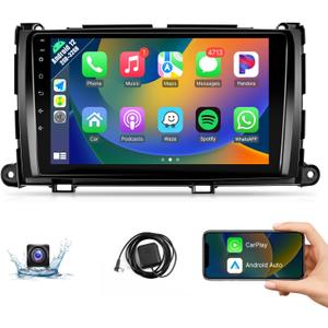 Naifay Car Radio Stereo for Toyota Sienna 2011-2014 with Wireless CarPlay Android Auto, 2+32G 9inch IPS Touch Screen for Sienna Stereo with Bluetooth/FM Receivers/GPS/WiFi/SWC/Split Screen/Mirrorlink