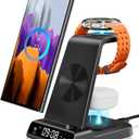 Wireless Charger for Samsung Devices, Wireless Charging Station for Galaxy S25 Ultra/S25+/S25/S24 Ultra/Z Fold/Z Flip/S23/S22/S21, for Galaxy Watch7/Ultra/6/6 Classic/5 Pro/5/4, Galaxy Buds3 Pro (Black)