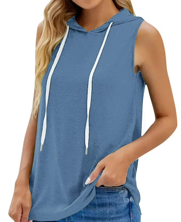 Remidoo Women Sleeveless Hoodie Workout Tank Tops Drawstring Gym Athletic Activewear (Blue, M)