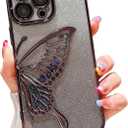 Chrome Case for Women/Girls, Gradient Glitter Butterfly Quicksand Plating Clear Phone Cases for iPhone Compatible with iPhone 15 Pro, Black