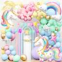 SNLN Unicorn Birthday Decorations for Girls Pastel Balloon Arch Kit Huge 3D Unicorns Balloons Banner Rainbow Star Foil Balloon Unicorn Party Decorations for Girl Kid Birthday Party Decor Supplies
