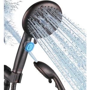 Cobbe High Pressure Shower Head with Built-in Pause Button, 9-Function Detachable Showerhead with Handheld Brass Swivel Bracket & Stainless Steel Hose, Water Saving 1-Click Stop, Oil Rubbed Bronze