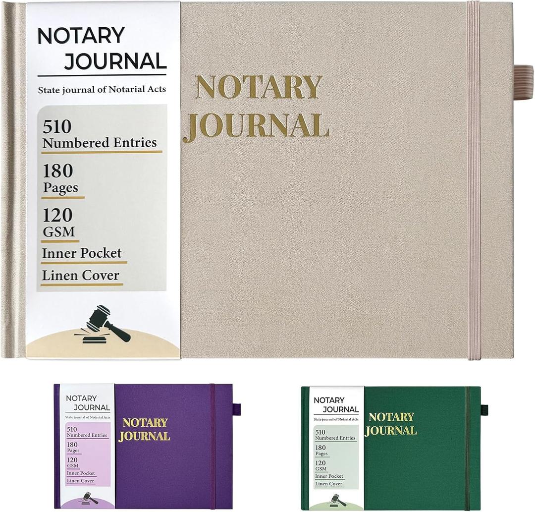 Notary Journal Log Book, Linen Notary Book with 510 Record Entries, Notary Log Books Notarial Public Journal for Notarial Acts, Notary Supplies with Privacy Guard, 120gsm Thick Paper, 10x7 (Beige)