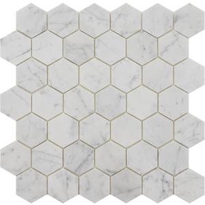 Peel and Stick Stone Backsplash, 5-Sheet Hexagon Peel and Stick Stone Tiles 3D Marble Look Stick on Backsplash for Kitchen Fireplace (Hexagonal Carrara White)