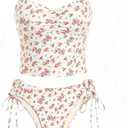 seamoly Womens Cute Tankini Set Gingham Two Piece Swimsuits with Bow Back Tie Side Bottom (Small, Apricot)