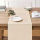 ZeeMart Linen Textured Border Table Runner, 14 x 48 Inch Cream, Farmhouse Style Cream Table Runners 48 Inches Long, Easy Care Everyday Polyester Table Runner