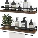 SODUKU Floating Shelves for Wall, Bathroom Shelves with Towel Bar, Wall Mounted Storage Shelves for Kitchen, Bathroom, Set of 2 Brown