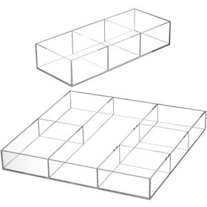 Peohud 2 Pack Acrylic Drawer Organizer Tray, 6/3 Section Clear Makeup Tray Organizer for Drawer, Junk Drawer Storage for Office Desk Supplies and Accessories