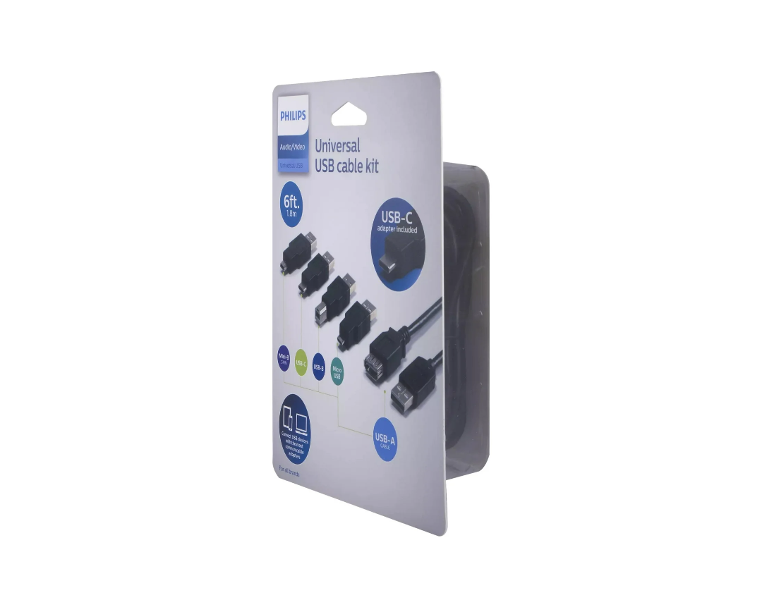 Philips 6 ft USB 2.0 Universal Kit with USB-C. Black