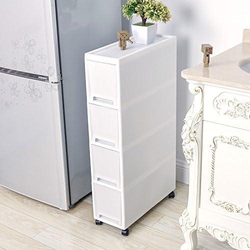 Narrow Slim Rolling Storage Cart and Organizer, 7.1 inches Kitchen Storage Cabinet Beside Fridge Small Plastic Rolling Shelf with Drawers for Bathroom