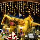 Warm White Christmas Lights Outdoor - 99ft 1216 LED 8 Modes Hanging Dripping Icicle String Lights with 228 Drops, Plug in Waterproof Timer Memory for House Home Holiday Yard Wedding Party Indoor