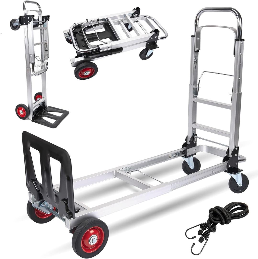 330LB Folding Hand Truck Dolly Cart with Telescoping Handle Heavy Duty Aluminum Hand Truck 2 in 1 Convertible Hand Truck Foldable for Moving with Bungee Cords
