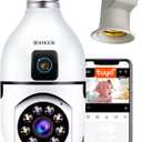 6MP Dual-Lens Light Bulb Security Camera, TUYA Indoor 360 Pan/Tilt WiFi Cam with Auto Tracking, Color Night Vision, Motion Alerts, 2-Way Audio, Pet/Baby Monitor, E27 Socket